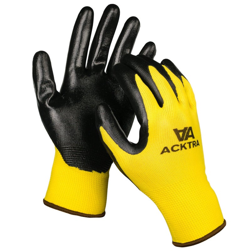 ACKTRA Nitrile Coated Safety WORK GLOVES 12 Pairs, WG003 Red/Black, Medium - Image 2